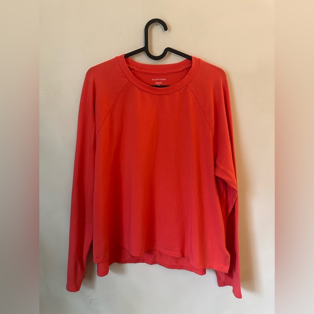 Eileen Fisher Womens Long Sleeve Shirt Organic Cotton Boxy Burnt Orange Red M